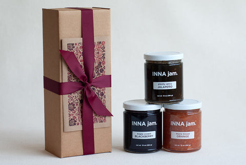 GIFT: 3 jars of jam, with ribbon and ART card