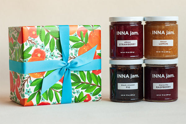 GIFT: 4 jars, wrapped in "FRUIT" gift wrap