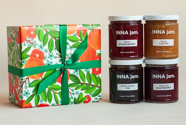 GIFT: 4 jars, wrapped in "FRUIT" gift wrap